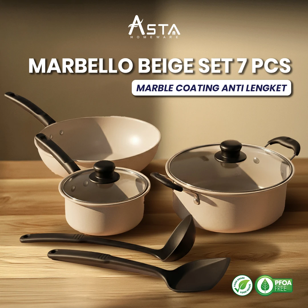 Panci Set Marbello Beige Anti Lengket 7 pcs