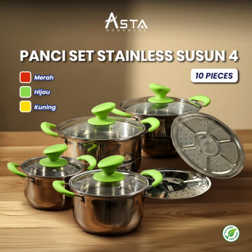 Royalton Panci Set Stainless Kukusan Tutup Kaca Susun Isi 10 pcs