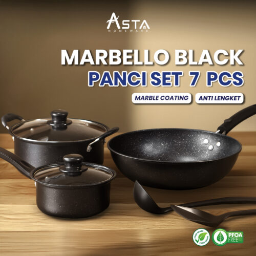 ASTA Panci Set Marbello Lengkap 7 Pcs Anti Lengket | Kitchen Set Wajan Anti Lengket Cookware
